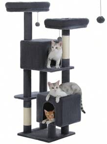 PAWZ Road Flower Cat Tree, 52.4" Cat Tree Tower For Indoor Cats, Cute Cat Tree With 2 Flower Padded Perches, 2 Condos & 2 Scratching Posts - 深灰色 - 查看 3