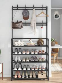 Zapatera Organizadora Perchero Mueble Armario Closet Con 5 Niveles Repisas Multiuso Tela Impermeable Armable Facil Instalacion Transportable Practico Ligero Moderno - Negro - Ver 4