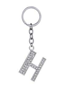 1pc Unisex New Elegant Silver Letter Rhinestone Plated Keychain, Luxury English Letter Bag Charm - Silver - View 28