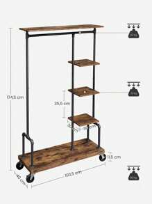 VASAGLE Stand Appendiabiti con 5 Ripiani, Attaccapanni con Ruote, Struttura a Tubo in Metallo, Marrone Vintage - Tagli Unica - Visualizzare 5
