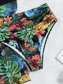 Conjunto de Maiô Biquíni Feminino+Saída De Praia Quimono,3 conjuntos de Biquíni com Estampa de Plantas e Kimono para o Verão na Praia