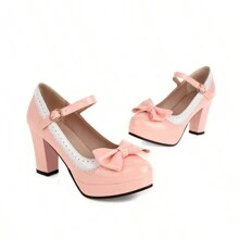 Mary Jane Shoes For Women Bow Lolita Shoes Kawaii Platform High Heels Dress Pumps Valentines - 粉色 - 查看 6