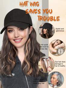 Parrucca da cappellino con medie onde ricce, nera, marrone, biondo con riflessi, pezzi per extension, sintetica, da 12 pollici, con cappellino da baseball attaccato, regolabile, adatta per uso quotidiano delle donne