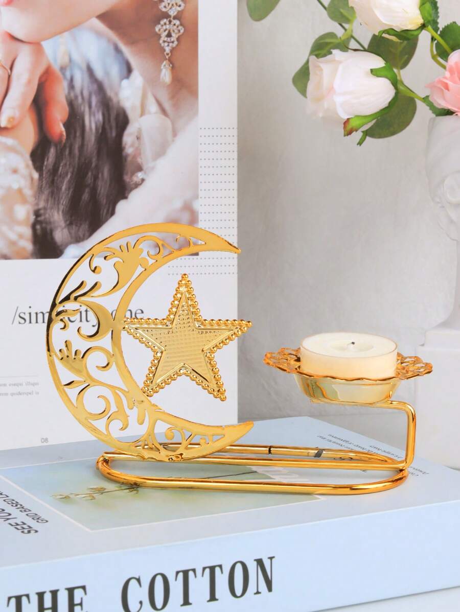 1 件罗摩烛台欧式金属烛台婚礼道具轻奢金属桌面摆件家居装饰罗摩礼物摆件星星、月亮、灯笼 - 彩色 - 查看 1