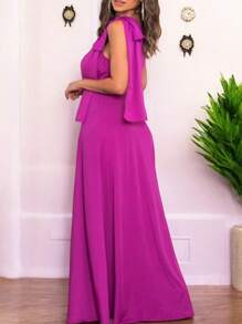 Long Party Dress With Lace, Lined Cups, Comfortable, Elegant, Simple - 玫瑰紅 - 查看 3