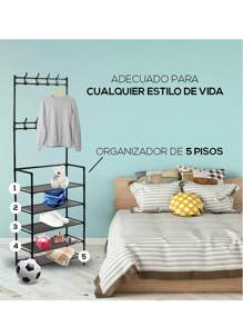 Zapatera Organizadora Perchero Mueble Armario Closet Con 5 Niveles Repisas Multiuso Tela Impermeable Armable Facil Instalacion Transportable Practico Ligero Moderno - Negro - Ver 6
