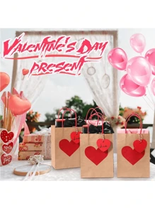 10/5Pcs Valentine's Day Gift Paper Bags Red Heart Party Favor Bags With Tags And Tissue Paper Brown Wrap Bags With Handles For Wedding Anniversary Party Decor Supply Valentine's Day - Multicolor - View 11