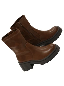 Bottines à fermeture éclair à semelle épaisse style punk mécanique personnalisé style rue - Camel - Voir 5