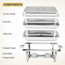 Chafing Dish Buffet Set 4 Pack, 8 Qt Stainless Steel Chafer Buffet Servers And Warmers Sets With Lid Folding Frame, Rectangular Chafing Dishes For Parties, Weddings, Catering Events, Silver/Gold - 銀色 - 查看 5