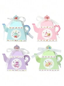 12pcs Vintage Teapot-Shaped Floral Boxes With Ribbon - Cardboard Flower Arranging Containers, Waterproof, Multi-Purpose Table Centerpieces For Afternoon Tea, Vibrant Spring Flower Pattern Gift Boxes For Wedding, Bridal Shower, Birthday Party Favors Decor - Multicolor - View 4