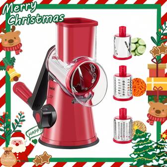 Geedel Rotary Cheese Grater, Vegetable Slicer With Three Drum Blades, Grater For Kitchen Faster And Easy Cutting, Rotary Drum Grater Ideal For Cheese, Cucumber, Carrot, Nuts, Etc.