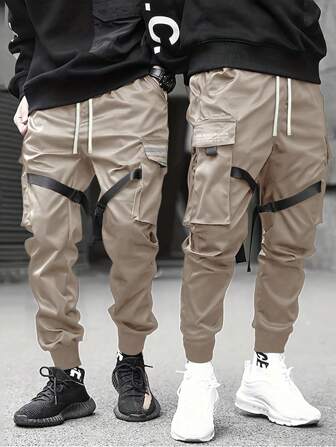 男士多口袋反光带装饰工装裤