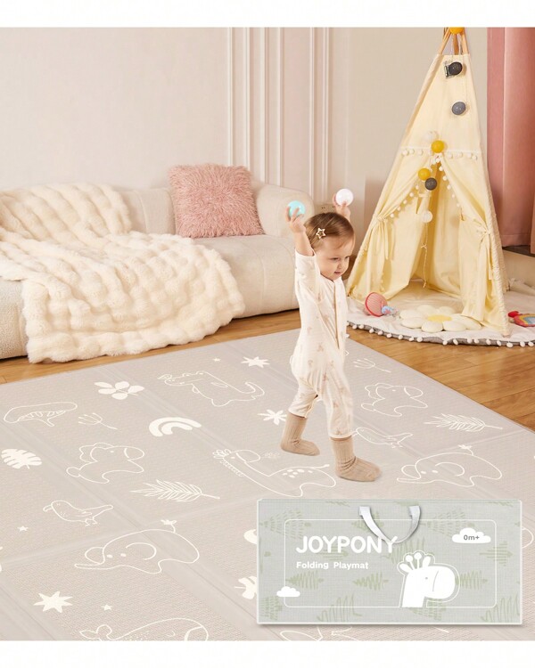 Joypony Joypony Tapis d'éveil pour bébé, grand tapis de jeu pliable 180 x 200 cm, imperméable et antidérapant, tapis de jeu pour bébé avec sac de transport – Idéal pour les bébés et les tout-petits
