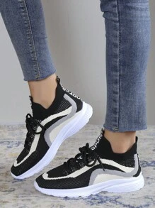 1 双女士舒适轻便网眼旅游鞋，豹纹图案透气低帮厚底休闲运动鞋 - 彩色 - 查看 3