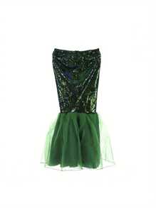 Women's Mermaid Skirt Dresses, Halloween Costume Fancy Sequins Long Tail Dress - Green - View 1