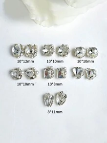 10/30Pcs White Rhinestone, Big Crooked Heart, Fat Square Axe, Crystal Rhinestone, Cannot Drop Bottom, High Brightness Pearl, Alien Rhinestone Material, Nail Rhinestone Jewelry Nails Nail Supplies Nails Nail Charms Nail Gems