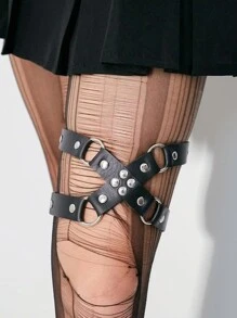 Punk Adjustable Elastic Thigh Rings Leg Garter Belt Thigh Garter Leg Garter Harness For Rave Festival Outfits Stage Gothic Costumes Accessories - Black - View 1
