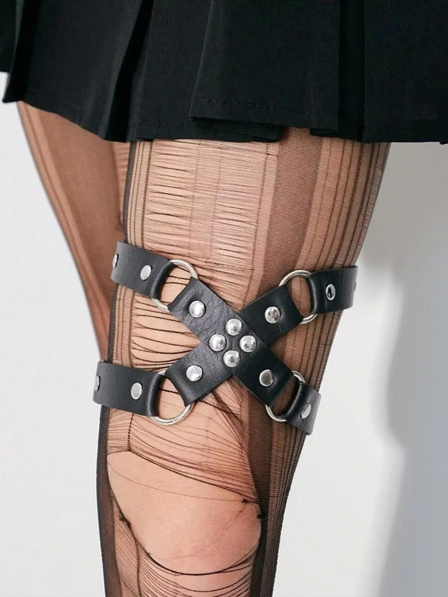 Punk Adjustable Elastic Thigh Rings Leg Garter Belt Thigh Garter Leg Garter Harness For Rave Festival Outfits Stage Gothic Costumes Accessories - Black - View 1