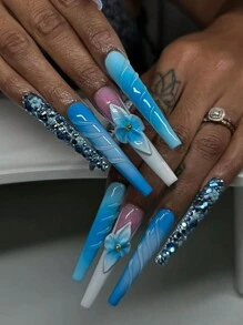 热销 240 片/盒 超大水晶无痕透明假指甲尖法式深 C 形曲线超长棺材指甲尖按压式指甲美甲用品指甲 - 無色 - 查看 6