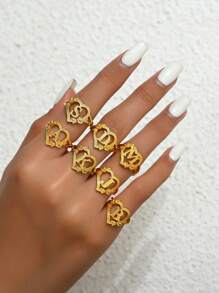 1pc Stylish Adjustable Rings With Heart, Letter, Geometric Pattern Design, Fashion Accessories, Ideal Gift