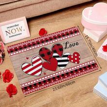 1 pièce Paillasson en forme de cœur à carreaux rouges et noirs imprimé éponge pour la Saint-Valentin, tapis de bain pour anniversaire de mariage et vacances, tapis d'entrée doux, absorbant et antidérapant pour la décoration de la maison