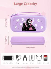 1pc Ghost Designed Protective Hard Storage Bag Compatible With Switch OLED/Switch NS Console, With Built-In Stand And Storage For 10 Game Cards, Suitable For Portable Travel, Provides Anti-Shock And Drop Protection For Console And Accessories - Multicolor - View 5