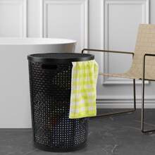 Cesto de lavandería de plástico grande de 50L con tapa, cesto de lavandería de plástico de 20.31 pulgadas de alto con asa, set de 6, cesto de lavandería negro, cesta de lavado organizador de baño, cesta, cesta de almacenamiento, cesto de lavandería plegable, artículos esenciales para volver a la escuela y viajes, decoración de habitaciones, decoración del hogar, decoración del dormitorio, almacenamiento y organización - Negro - Ver 8