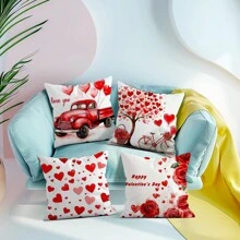 4 Stücke Valentinstag Dekorations-Set, beidseitig bedruckte Kissenbezüge