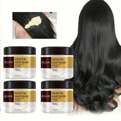 4 piezas Mascarilla capilar de queratina, mascarilla acondicionadora y humectante profunda, cuidado esencial con esencia de colágeno
