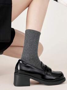 5 Pairs Women Dark Gray Comfortable Soft Casual Simple Fashion Versatile Warm Fitted Yoga Crew Socks, Spring/Summer, Fall - Dark Grey - View 3