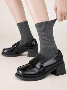 5 Pairs Women Dark Gray Comfortable Soft Casual Simple Fashion Versatile Warm Fitted Yoga Crew Socks, Spring/Summer, Fall - Dark Grey - View 4