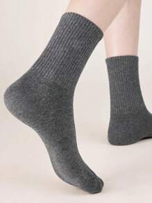 5 Pairs Women Dark Gray Comfortable Soft Casual Simple Fashion Versatile Warm Fitted Yoga Crew Socks, Spring/Summer, Fall - Dark Grey - View 2