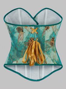 1 pezzo Nuova primavera donna stile vintage palazzo aderente corpetto corsetto top con grafica jacquard a tema ape, Camisole crop snellente da indossare come outerwear, adatto per outfit vacanzieri