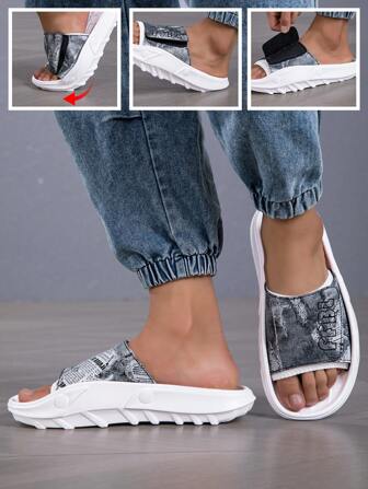 新款男士夏季时尚户外厚底一脚蹬凉鞋，防滑防臭运动沙滩拖鞋