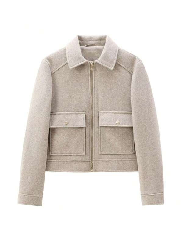 Jaquetas Macias Femininas Novos Outono Inverno Mulheres Jaqueta Curta com Zíper para Mulher Manga Longa com Bolsos Jaqueta Bomber