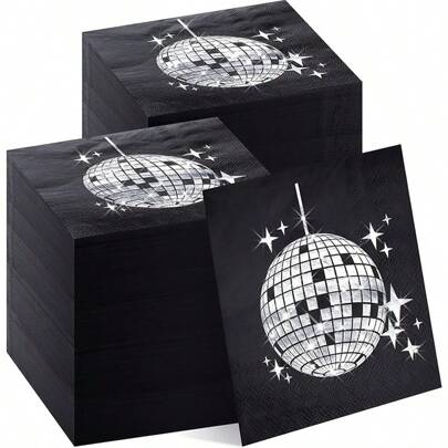 20pcs/50pcs/100pcs Black And Silver Disco Party Cocktail Napkins Disposable 70s 80s 90s Party Supplies Cocktail Napkins Party Napkins Paper Napkins For Engagement Birthday Graduation Bridal Shower Christmas New Year Party Decorations