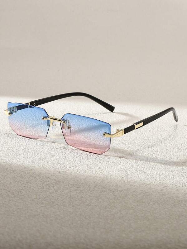 1 pieza Gafas de moda con montura fina y sin marco, estilo Y2K, color negro, para el verano, la playa, conducir, vacaciones, al aire libre, viajes, vuelta al colegio, look preppy escolar