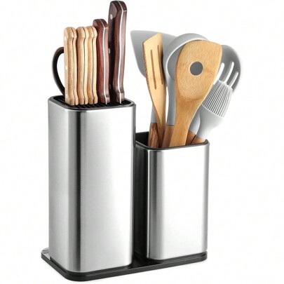 Stainless Steel Knife Rack, Cutlery Bucket With Knife Rack, With Cutting Board, Creative Kitchen Knife Storage Box