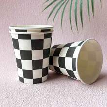 10 件/20 件水牛格子纸杯格子赛车一次性杯子黑白派对装饰杯适用于节日生日冷热饮具餐具装饰用品 - 彩色 - 查看 5