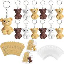 12 sztuk/zestaw 3D Teddy Bear Party Favor Breloczki z Przezroczystymi Torbami Prezentowymi, Tagi Podziękowania, Shower Bear Tematyczne Artykuły Imprezowe, Wielokolorowe