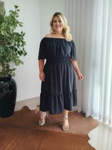 Vestido Midi Plusize Ciganinho Cintura Lastex Modinha Grande