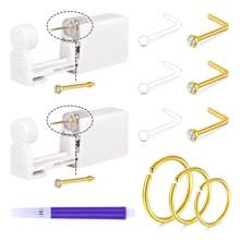 12pcs Self Nose Piercing Kit At Home Nose Piercing Kit Nose Ring Piercing Kit Nose Piercing Kit With Nose Rings Disposable Nose Piercing Gun Kit Gold Piercing Kit For Nose - White - View 7