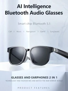 Smart Glasses Driving Bluetooth Headset AI Audio Glasses, Free Both Ears - Black - View 2