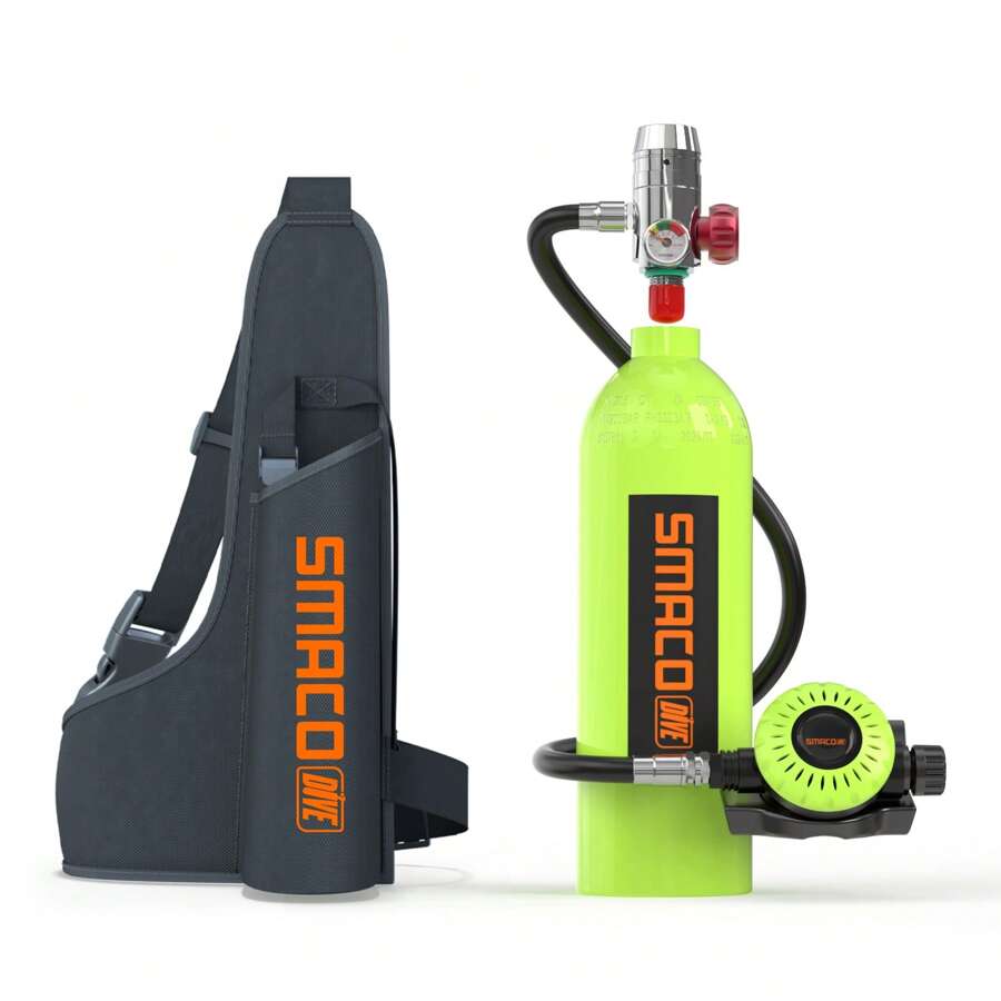 SMACO S400潛水氣瓶設備，潛水員用1L迷你潛水氧氣瓶可在15-20分鐘內在水下呼吸，適用於水下探索、緊急救援Pony氣瓶（無氣瓶） - 綠色 - 查看 1
