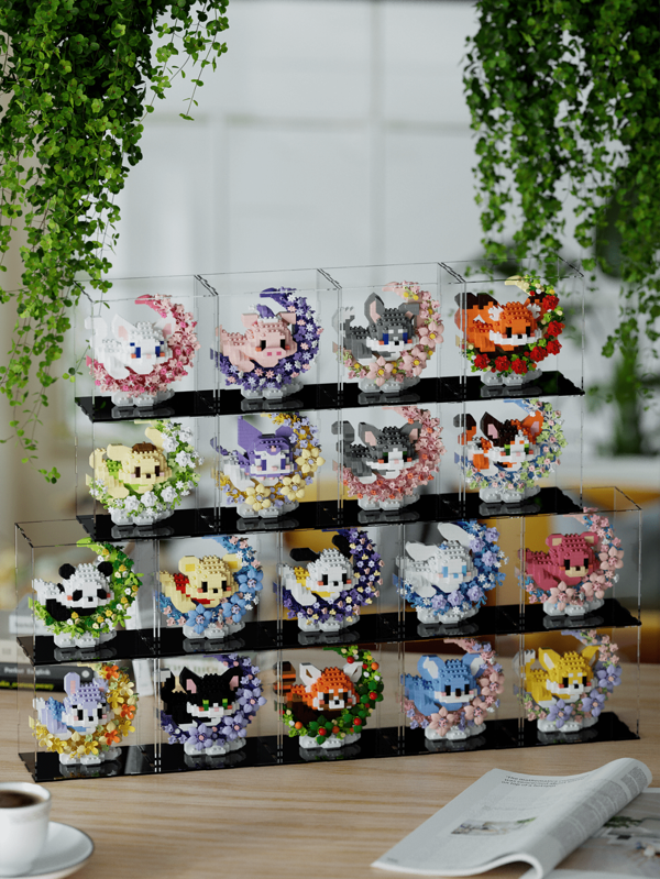 18 piezas Lindos bloques de construcción con diseños de flor, luna y animales, serie de bloques de animales DIY, decoración de escritorio, alivio del estrés, decoración del hogar, figuras para ensamblar, accesorios de escritorio de oficina, regalo de cumpleaños, regalo de Año Nuevo, regalo de Navidad, adecuado para el cumpleaños de la novia, regalo creativo de San Valentín
