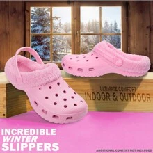 City Comfort Clogs Winter Classic Fleece Lined House Shoes Warm Garden Slip On With Strap - Pink - View 2