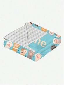 1pc Customized Cat/Dog Blanket With Name, Paw Print, Double-Layer Dotted Pet Blanket, Memorial Gift, Soft Name Blanket, Personalized Pet Gift, Christmas Blanket Gift, Best Friend Blanket
