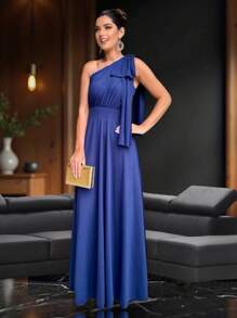 Long Party Dress With Lace, Lined Cups, Comfortable, Elegant, Simple - Navy Blue - View 1