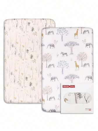 GLLQUEN BABY Pack N Play Sheets 2 Packs, Fitted For Pack And Play Mattress, Portable Mini Cribs Sheet, Ultra Soft Natural Fit Convertible Playard Mattress Sheets Cover For Boy Girls, Oeko-Tex Certificated