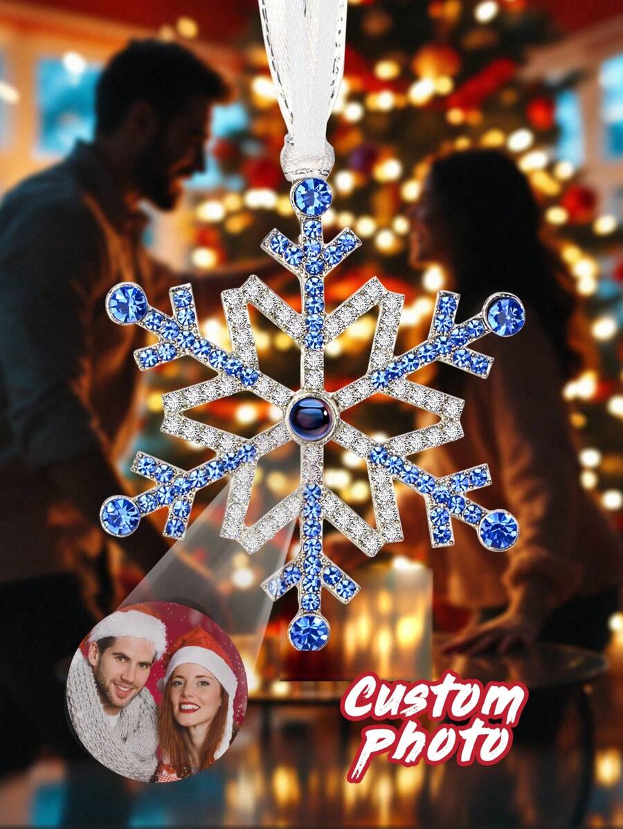 1 件定制投影装饰、个性化照片投影装饰、照片圣诞装饰、投影吊坠、雪花、天使形状、悬挂投影吊坠、内有图片的圣诞树装饰、圣诞礼物、家庭、情侣、朋友、宠物爱好者的纪念礼物 - 藍色雪花 - 查看 1
